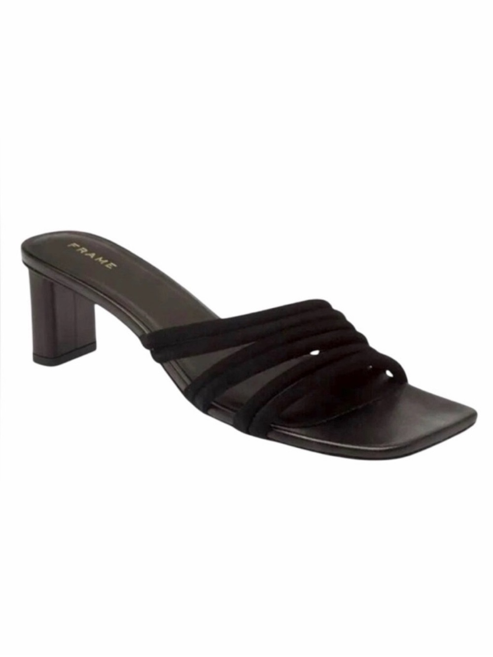 FRAME Le Tonga Heeled Sandals Size EU 37.5 Black Suede Leather Strappy Neutral